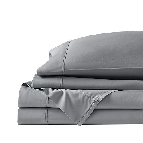 Comfort Spaces 100% Rayon (from Bamboo) Bed Sheets Set, Breathable, Cooling Sheet with 15" Deep Pocket, All Season, Cozy Bedding Set, Matching Pillow Cases, Queen, Charcoal 4 Piece (CS20-1201)
