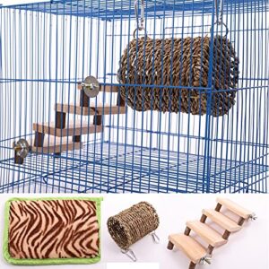 Hamster Wooden Hideout with Stairs and Pads, Cage Habitat Decor for Syrian Hamster, Birds, Rats, Mouse, Dwarf Sugar Glider, Gerbils, Hedgehog, Small Pets Resting, Sleeping & Playing Tube