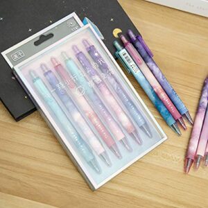 Creative Cute Pens Galaxy Pens , 6 Pieces Black Ink Pens, 0.5 mm Fine Tip Pen, Gift Stationery School Office Supply (Starry sky)