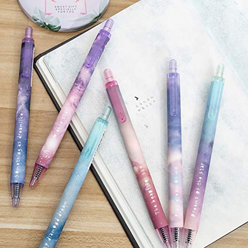 Creative Cute Pens Galaxy Pens , 6 Pieces Black Ink Pens, 0.5 mm Fine Tip Pen, Gift Stationery School Office Supply (Starry sky)