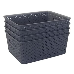 utiao grey plastic storage baskets, 8 quart plastic bins, 4 packs