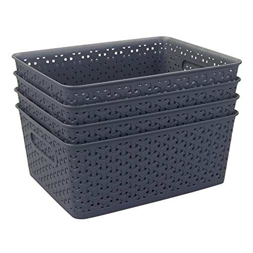 Utiao Grey Plastic Storage Baskets, 8 Quart Plastic Bins, 4 Packs