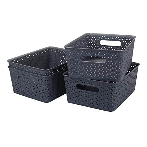 Utiao Grey Plastic Storage Baskets, 8 Quart Plastic Bins, 4 Packs