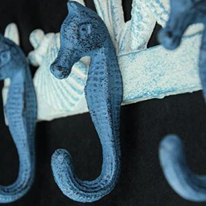 Zeckos Blue and White Cast Iron Seahorses Decorative Wall Hook Nautical Sea Life Hanging Towel or Coat Rack Beach Home Coastal Accent Decor 15.25 Inches Long