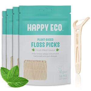 natural dental floss picks (200) - vegan, sustainable, reusable floss sticks for adults and kids with dental pick - plaque remover for teeth cleaning - tooth picks flossers - eco friendly floss picks