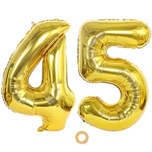 ceqiny 40 inch 45th number balloon mylar balloon giant balloon alphabet foil balloon for birthday party wedding bridal shower engagement photo shoot anniversary decoration, gold digit 45 balloon