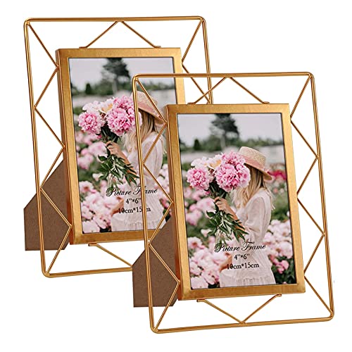 SPEPLA 4x6 Metal Picture Frames for Tabletop or Wall Mounting Display, 2 Pack 6 x 4 Photo Frame