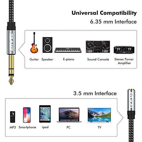 ENVEL 6.35mm 1/4 to 3.5mm Headphone Adapter,TRS 1/4 Male to 3.5mm 1/8 Female Stereo Audio Adapter Gold Plated (Grey)