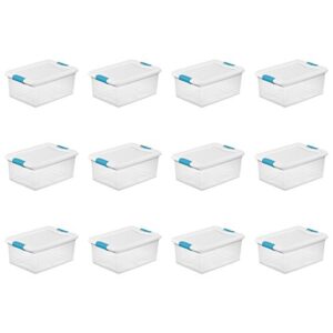 Sterilite 15 Qt./14 L Latching Box Clears, Quart, White, 12 Piece & 19638606 Large Clip Box, Clear with Blue Aquarium Latches, 6-Pack