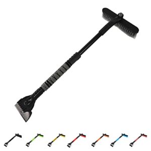 snow brush extendable, 2 in 1 ice scraper for car windshield with foam grip and rotating brush head, heavy duty abs (grey)