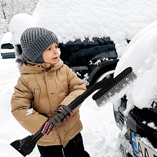 Snow Brush Extendable, 2 in 1 Ice Scraper for Car Windshield with Foam Grip and Rotating Brush Head, Heavy Duty ABS (Grey)