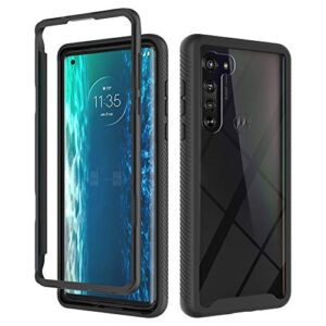 dzxouui for moto edge 5g case, moto edge case 2020 heavy duty 2 in 1 shockproof bumper back clear tpu cover phone cases for motorola moto edge 5g 6.7 inch 2020 (xk-black)