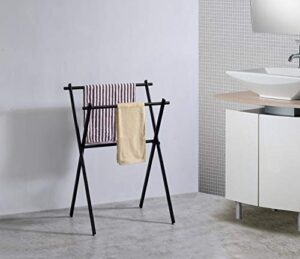 kings brand furniture - metal freestanding 2-tier bathroom towel rack stand, black