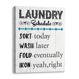 kas home vintage laundry room canvas wall art | laundry schedule funny rules prints signs framed | bathroom laundry room decor (15 x 12 inch, launday)