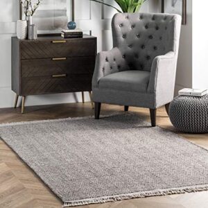 nuloom ashton simple wool tassel area rug, 3' x 5', grey