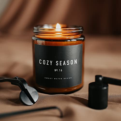 Sweet Water Decor Cozy Season Candle | Woods, Warm Spice, and Citrus Autumn Scented Soy Candles for Home | 9oz Amber Jar, 40 Hour Burn Time, Made in the USA