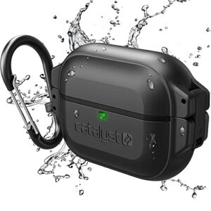 catalyst 330ft waterproof total protection case for airpods (1st & 2nd generation), secure locking system, full-body protective rugged case for airpods pro, shockproof, carabiner- stealth black