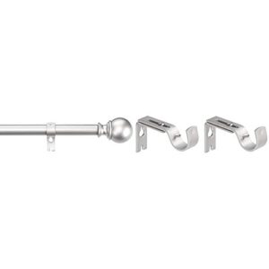 amazon basics 1-inch curtain rod with round finials - 1-pack, 72 to 144 inch, nickel & adjustable curtain rod wall bracket hooks, set of 2, silver nickel