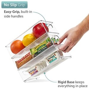 Stackable Refrigerator Organizer Bins - Clear Storage Bins for Kitchen Pantry, Freezer & Fridge Organization - Food Organizing Plastic Containers with Handles for Countertops & Drawers - (4 Pack)