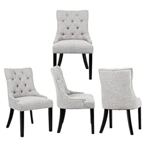 poplarbox 4 set dining chairs tufted dining chairs upholstered fabric dining chairs accent dining chairs parson chairs side chairs for kitchen dining room (set of 4, light gray)