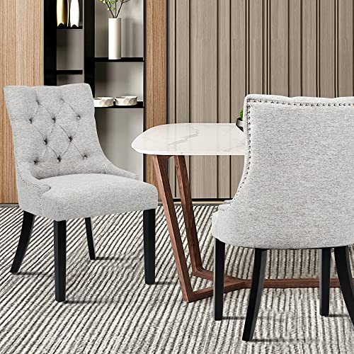 poplarbox 4 Set Dining Chairs Tufted Dining Chairs Upholstered Fabric Dining Chairs Accent Dining Chairs Parson Chairs Side Chairs for Kitchen Dining Room (Set of 4, Light Gray)