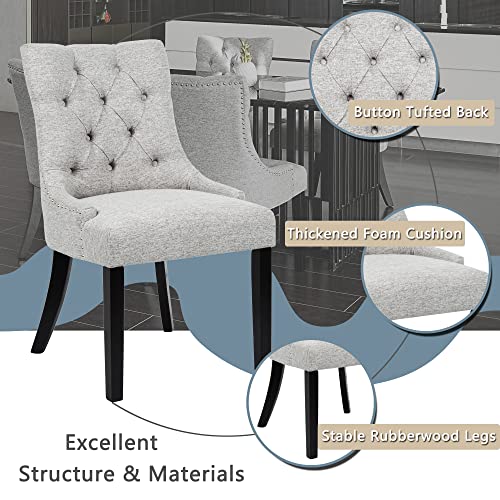 poplarbox 4 Set Dining Chairs Tufted Dining Chairs Upholstered Fabric Dining Chairs Accent Dining Chairs Parson Chairs Side Chairs for Kitchen Dining Room (Set of 4, Light Gray)