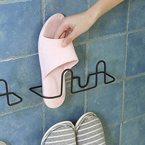 LOadSEcr Shoe Rack Organizer, Iron Adhesive Wall Mount Slippers Storage Shelf Shoes Rack Hanging Organizer for Bedroom, Dorm Room Black