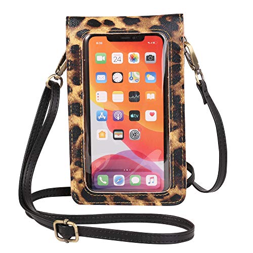 Clear Window Leopard Touch Screen Crossbody Phone Bag Shoulder Pouch for Samsung Galaxy S23 S22+ S21 FE S20 FE S10e S10 Plus S9 S8 Plus A53 A01 A33 5G A20 A30s A50 A51 A52 A32