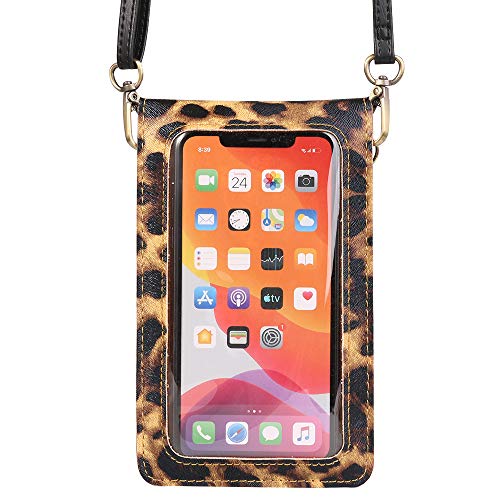 Clear Window Leopard Touch Screen Crossbody Phone Bag Shoulder Pouch for Samsung Galaxy S23 S22+ S21 FE S20 FE S10e S10 Plus S9 S8 Plus A53 A01 A33 5G A20 A30s A50 A51 A52 A32