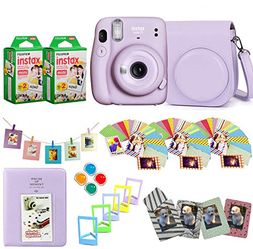 Fujifilm Instax Mini 11 Instant Camera + Fuji Instax Film 40 Shots + Protective Case + Magnetic Frames + Album, Frames Design Kit (Lilac Purple)