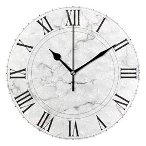 oreayn marble vintage wall clock for home office bedroom living room decor non ticking white