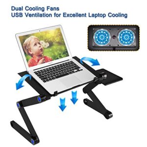 Laptop Table, Adjustable Laptop Bed Table, Laptop Computer Stand, Portable Laptop Workstation Notebook Stand Reading Holder with Large CPU Cooling Fan and Mouse Pad in Bed Couch Office Sofa