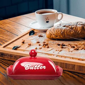 Cutiset 7.5 in Ceramic Stylish Butter dish with handled lid, Perfect Size for Standard Butter Stick (Scarlet)