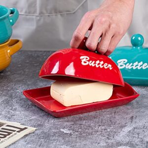 Cutiset 7.5 in Ceramic Stylish Butter dish with handled lid, Perfect Size for Standard Butter Stick (Scarlet)