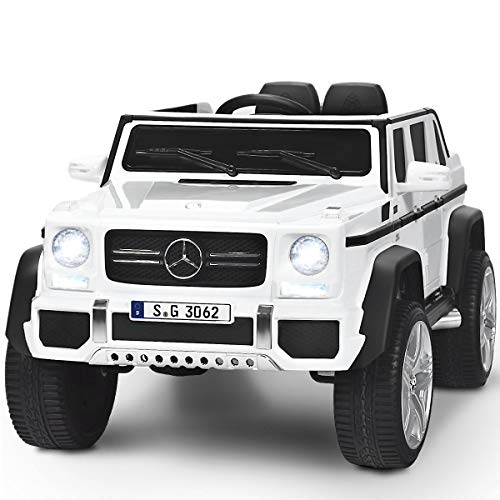 Costzon Ride on Car, Licensed Mercedes-Benz Maybach, 12V Battery Powered Vehicle Toy w/ 2 Motors, Remote Control, 3 Speeds, Lights, Horn, Music, Aux, Storage, Truck, Electric Car for Kids (White)