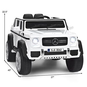 Costzon Ride on Car, Licensed Mercedes-Benz Maybach, 12V Battery Powered Vehicle Toy w/ 2 Motors, Remote Control, 3 Speeds, Lights, Horn, Music, Aux, Storage, Truck, Electric Car for Kids (White)