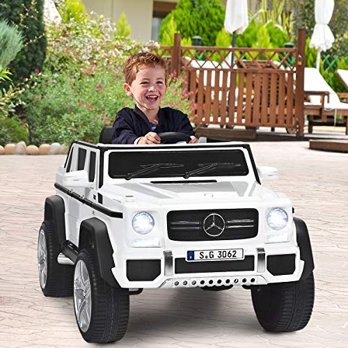 Costzon Ride on Car, Licensed Mercedes-Benz Maybach, 12V Battery Powered Vehicle Toy w/ 2 Motors, Remote Control, 3 Speeds, Lights, Horn, Music, Aux, Storage, Truck, Electric Car for Kids (White)