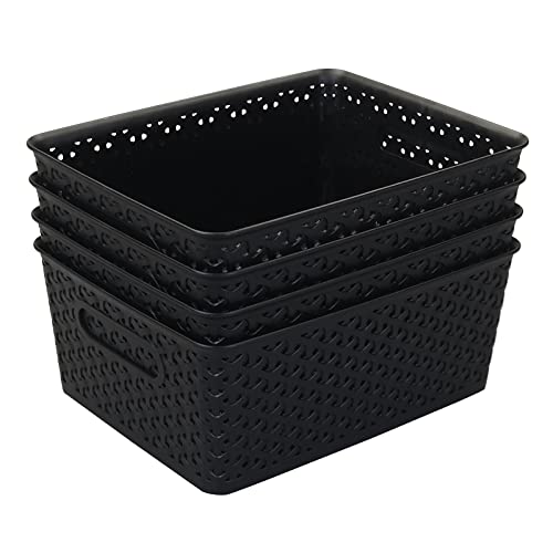 Bringer Black Plastic Woven Storage Basket, 4 Packs