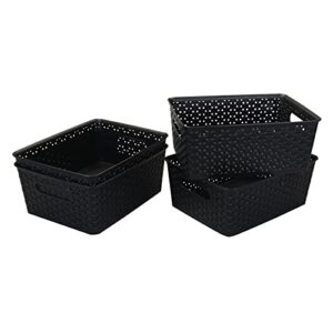 Bringer Black Plastic Woven Storage Basket, 4 Packs