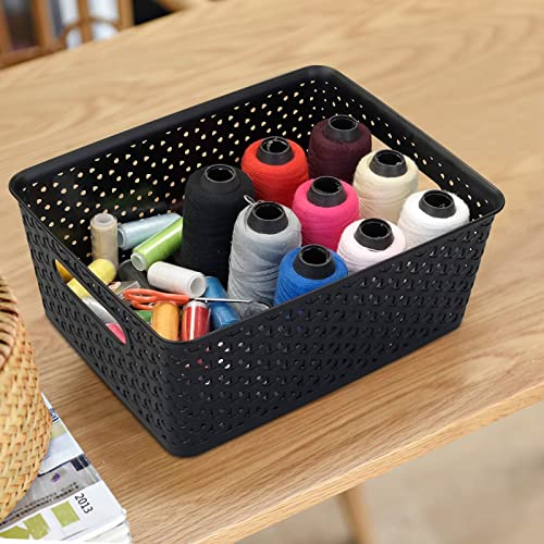 Bringer Black Plastic Woven Storage Basket, 4 Packs