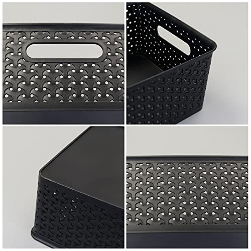 Bringer Black Plastic Woven Storage Basket, 4 Packs