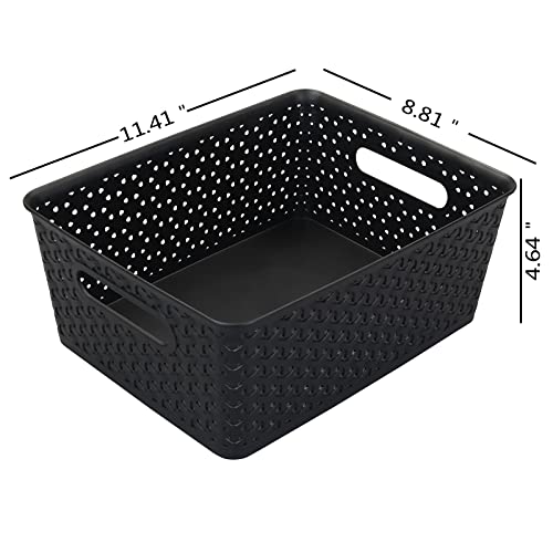 Bringer Black Plastic Woven Storage Basket, 4 Packs