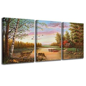 deer wall art canvas art wall decor for bedroom wildlife cabin deer pictures artwork country canvas prints wall decorations for home decor size 12x16 each panel easy to hang