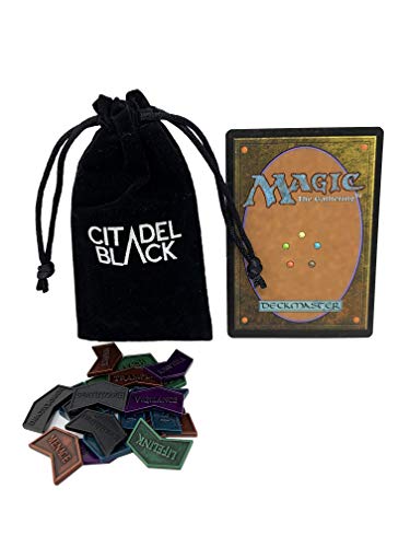 Citadel Black MTG Keyword Counters Set of 24 Metal Tokens - with Velvet Drawstring Pouch, Antique Metal Finish Tokens, Magic: The Gathering, New 2022 Update