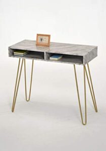 raamzo computer writing desk table with open storage cubbies, gold metal legs/white faux marble - mid-century style