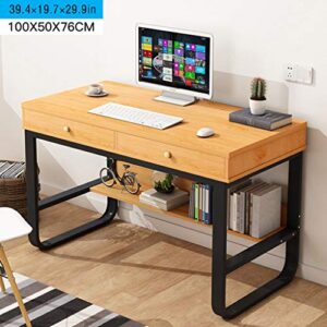 desktop computer desk with 2 drawers, home office multi-layer storage frame study writing table computer gaming table, student study workstation reading writing desk pc laptop table