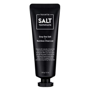kosette salt toothpaste 100g, activated charcoal toothpaste - teeth whitening & deep clean with premium ingredients - gray sea salt, bamboo charcoal, fresh peppermint | no black residue | vegan