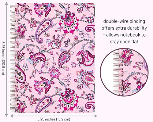 Vera Bradley Mini Spiral Notebook, College Ruled Paper, 8.25" x 6.25" with Pocket and 160 Lined Pages, Felicity Paisley Pink