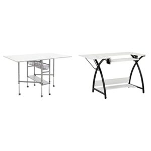 sew ready hobby and cutting table - 58.75" w x 36.5" d white arts and crafts table with 2 mesh storage drawers & studio designs sewing table, 45.5" w x 23.5" d x 30" h, black/white