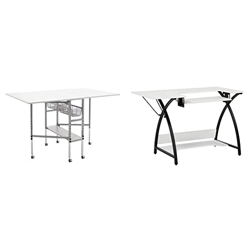 Sew Ready Hobby and Cutting Table - 58.75" W x 36.5" D White Arts and Crafts Table with 2 Mesh Storage Drawers & Studio Designs Sewing Table, 45.5" W x 23.5" D x 30" H, Black/White